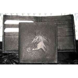   horse head black embossed leather billfold wallet 