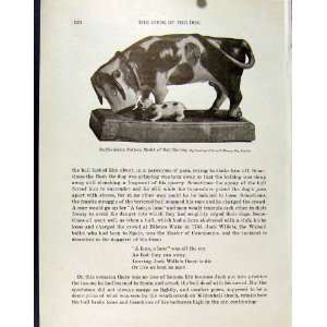   Staffordshire Pottery Model Bull Baiting Old Print Art