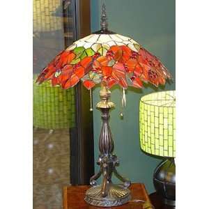 Uneven Maple Leaf Table Lamp Tiffany Style Hand Cr (Red/Green) (28H x 