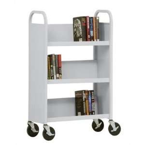   27 W Single Sided Sloped Shelf Mobile Book Truck Color Forest Green