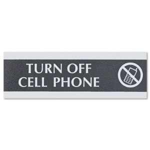 Turn Off Cell Phone Sign, 3x9, Silver on Black   Cell Phones Must Be 