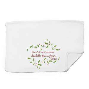  Babys First Christmas Personalized White Receiving Blanket 