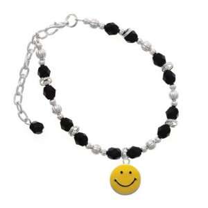  Smiley Face Black Czech Glass Beaded Charm Bracelet 