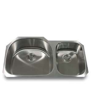  37.625 Double Offset Undermount Kitchen Sink in Brushed 