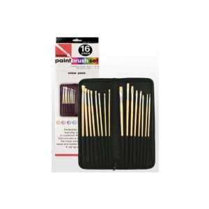  12 Packs of 16 Piece hobby paint brush set with case 