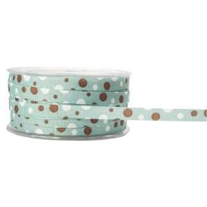 May Arts 3/8 Inch Wide Ribbon, Teal and Brown Grosgrain 