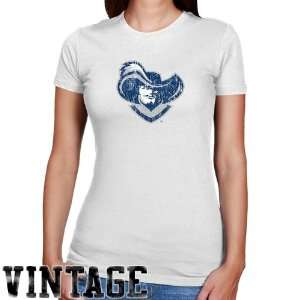 NCAA Xavier Musketeers Ladies White Distressed Logo Vintage Slim Fit T 