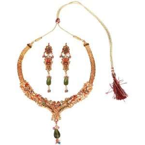   Cut Glass Polki Necklace Set   Copper Alloy with Cut Glass Everything