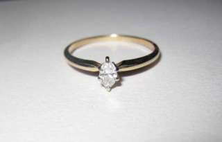 Pure 14K Gold Solitaire Marquise Diamond Engagement Ring .26ct SI1 1/4 