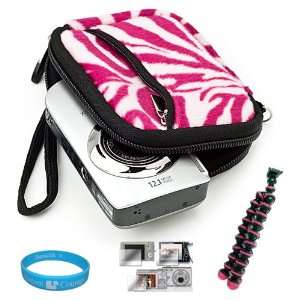 Camera Carrying Case with Pink Zebra Fur Exterior for Sony Cyber shot 