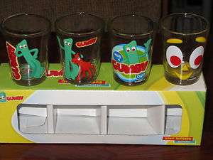 GUMBY Cartoon Character 1.5 Ounce Collectible Shot Glasses Set Of 4 