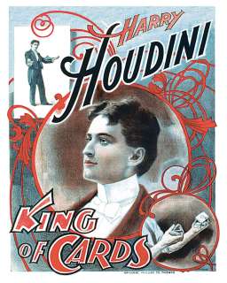 King Of Cards Magician Harry Houdini Antique Magic Poster  