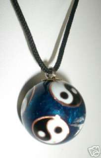 Blue Yin Yang Karma Design Sterling Chime Harmony Ball Black Cord 