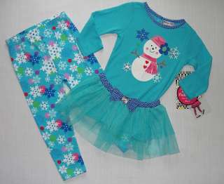KRAZY LEGS Girls 3T, 4T Turquoise SNOWMAN Girl Tutu Leggings Outfit 