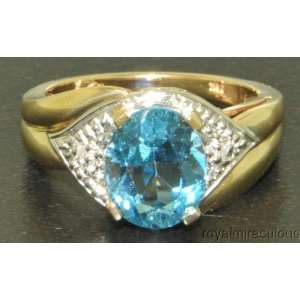    3.22 CTW Blue Topaz & Diamond Ring 14K Yellow Gold Jewelry