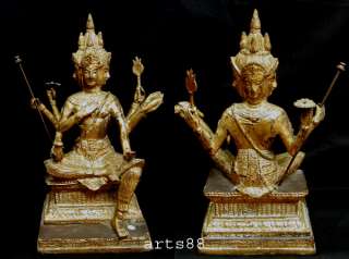 Bronze Status Amulet Phra vishanu 4 Face Thai Buddha #2  