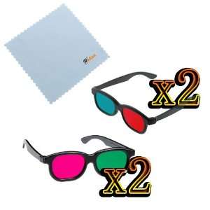 2x 3D Red/Cyan Glasses + 2x 3D Magenta/Green Glasses for watching 3D 