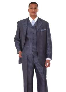   Milano Moda Stylish Modern Fashion Stripes Suit Navy 5802V5  