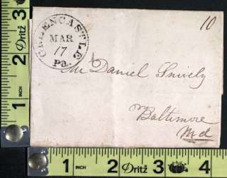 This undated stampless cover was sent to Mr. Daniel Snively and is 