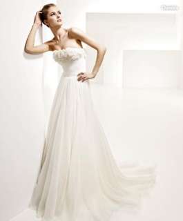 Pretty Strapless A line Chiffon Wedding dress Bridal Gown Size Free 