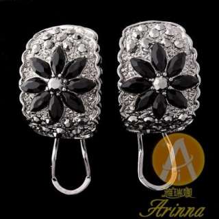 ARINNA Swarovski Crystal Black Onyx Flower Stud Earring  