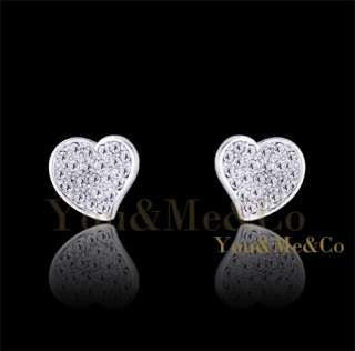18k White Gold EP Brilliant Cut Crystal Heart Shaped Stud Earrings 