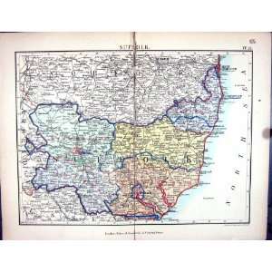   Antique Map 1885 Suffolk England Great Yarmouth Bury Edmunds Ipswich