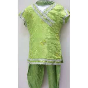 Baby Girl, Green and Silver, Silk Embroidred, Ethnic Indian Pakistani 