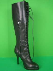 GIUSEPPE ZANOTTI ITALY Black Leather NEW Tall Lace Up Boots 7.5 (37.5 