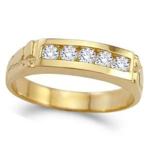  CZ Mens Wedding Ring 14k Yellow Gold Band Cubic Zirconia 