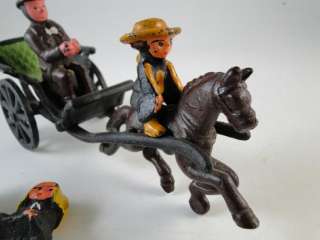 Vintage Amish Horse Buggy Cast Iron Figurine Set Bench Old Toy  