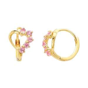   Heart Pink CZ Huggies Earrings for Baby and Children The World