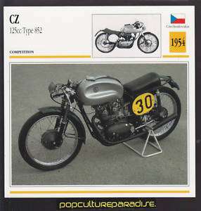1954 CZ 125 cc Type 852 Czechoslovakia MOTORCYCLE CARD  