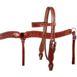   Tooled Headstall, Reins, And Breast Collar Set