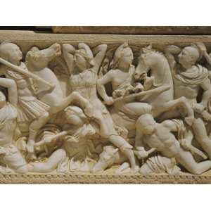 Marble Sarcophagus Depicting Greeks and s, Found at Tell Barak 