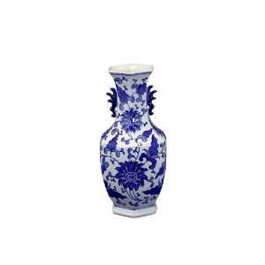  UTC 70679 White Ceramic Vase with Blue Flower Finish