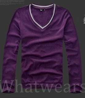 Mens Slim Fit Fashion V Neck Kint Sweater Purple W37  