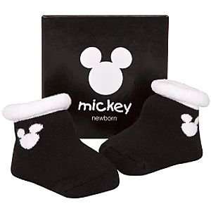    Disney Newborn Black Mickey Mouse Booties for Infants Baby