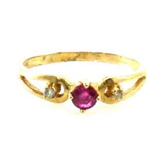 Old Retro Diamond Ruby 14K Yellow Gold Estate Childs Jewelry Ring 3 1 