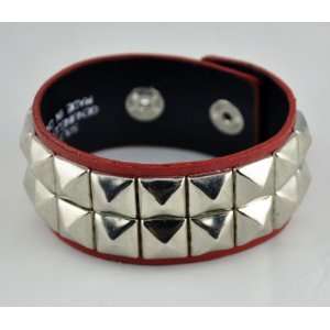   RED Leather Wristband 80s Gothic Punk Glam Emo Jacob 