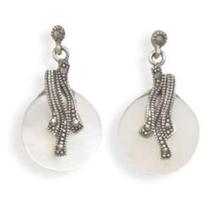  White Shell and Marcasite Earrings Jewelry
