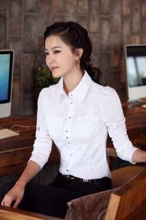 Hot 2012 New Arrival Womens White Shirt Career Uniform Shinning Button 