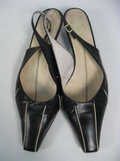 FARRUTX Black Leather Slingbacks Low Heels Shoes Sz 8.5  