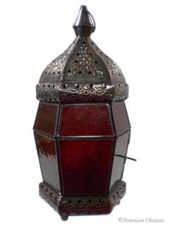Ruby Red Glass & Bronze Moroccan Lantern~Candle Lamp  