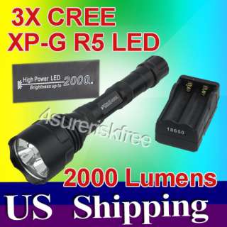3x CREE XP G R5 LED 2000 Lumens Flashlight Torch Lamp +18650 Torch 