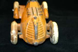 Original 1930s Orange Hubley Cast Iron Fin Tail Racer Rocket Race Car 