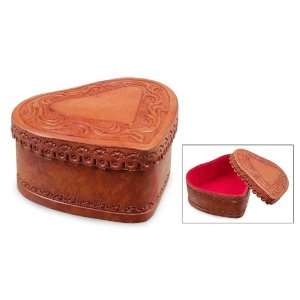  Tooled leather jewelry box, Heart