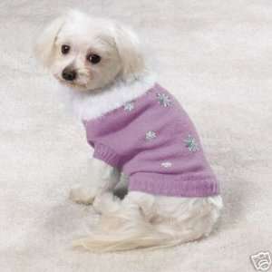  ORCHID Bijou Dog Coat Sweater w/ Feather Collar LARGE 