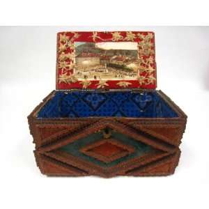  Swiss Tramp Art Wooden Box With Edelweiss Interior Picture 