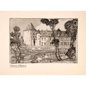 1929 Print Blanche McManus Chateau dEpoisses France Architecture 